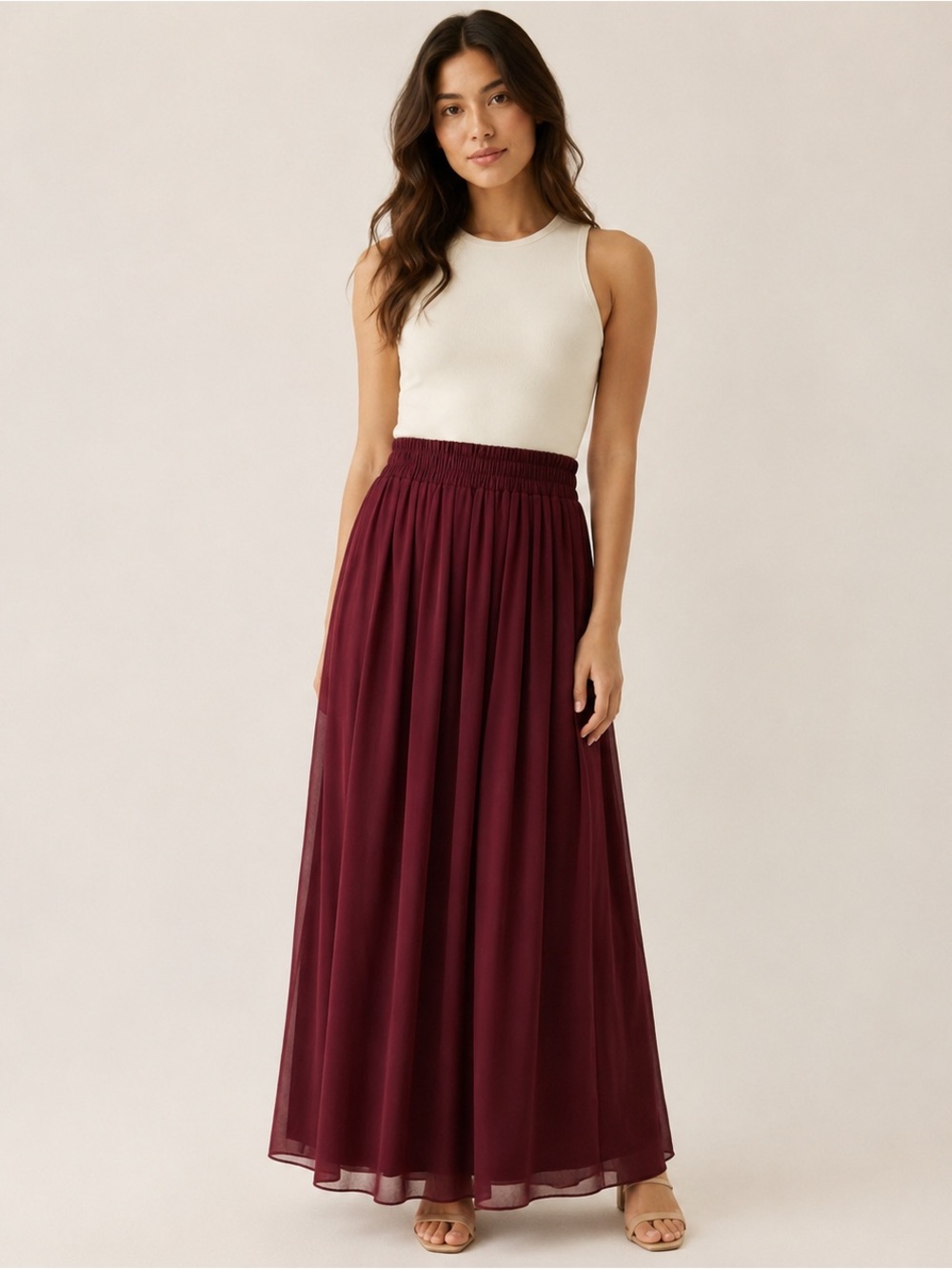 MNG Burgundy Tiered Maxi Skirt Size Medium